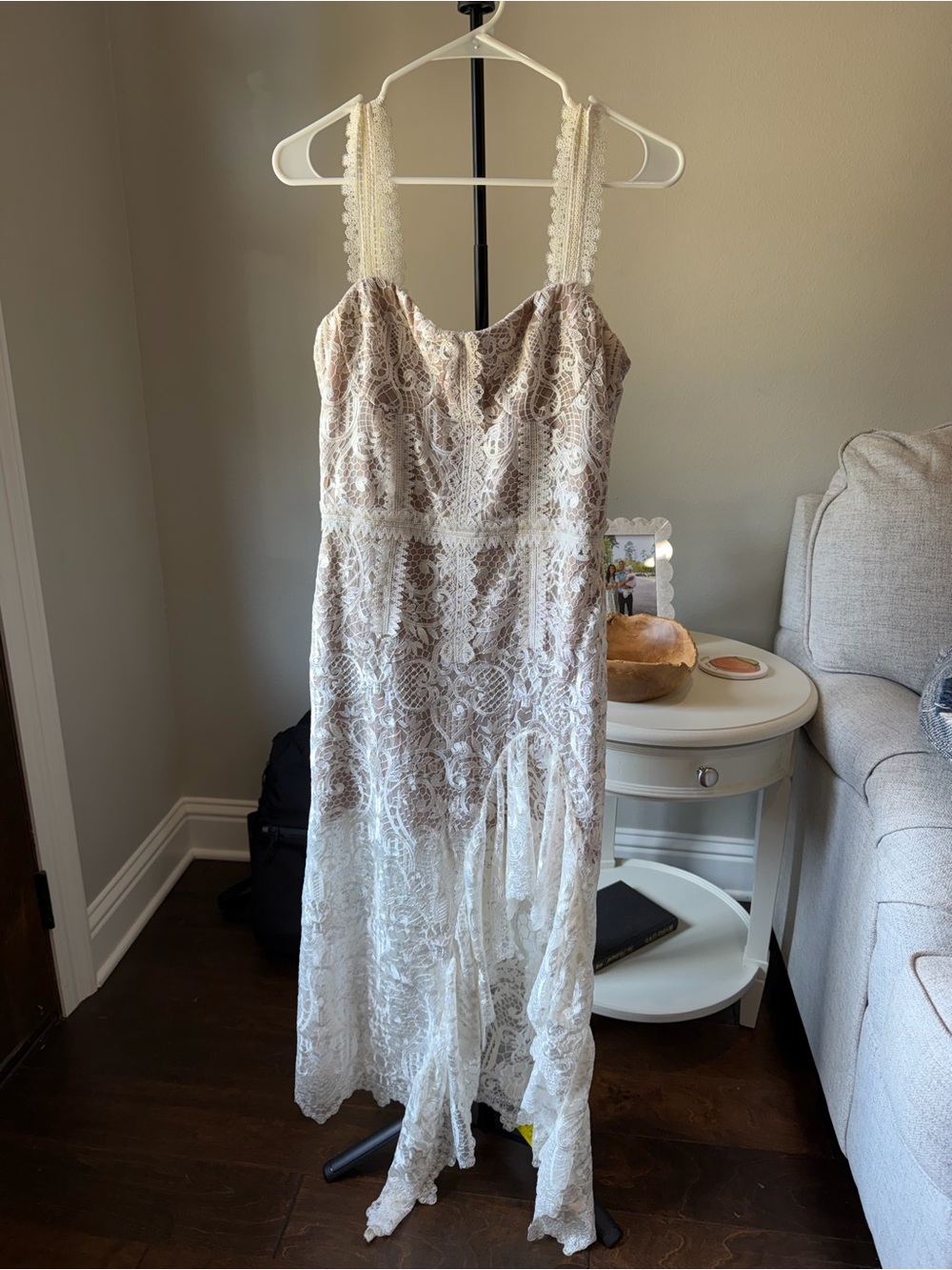 Bronx and Banco Lace Slip Dress in Ivory and Nude Overlay